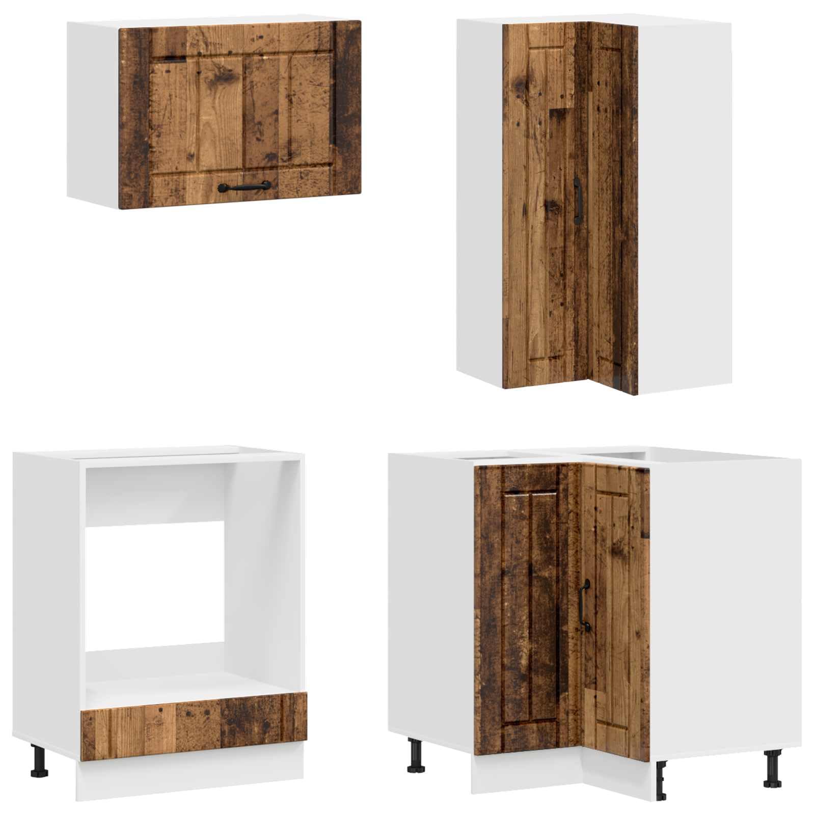 Küchenzeile Komplett Lucca 8-teilig, Einbauküche in Altholz-Optik aus Holzwerkstoff, Küchenblock mit Hängeschrank und Eckunterschrank, Moderne Küchenmöbel