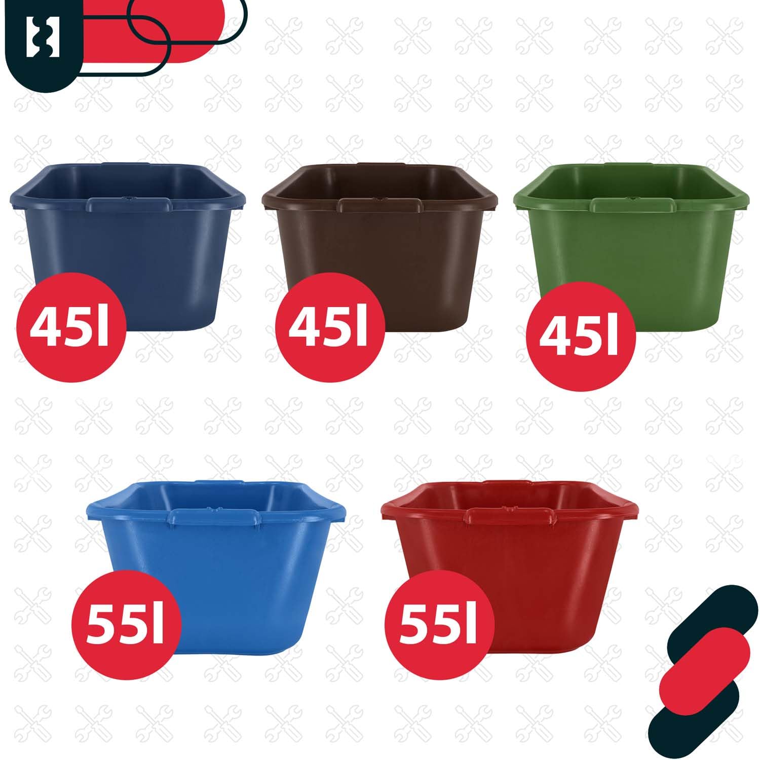 KOTARBAU® Bac à mortier carré 45 l en plastique marron Bac à mortier Bac à mortier Seau de construction Seau à mortier Bac à nourriture Cuve de maçon Bac à plantes