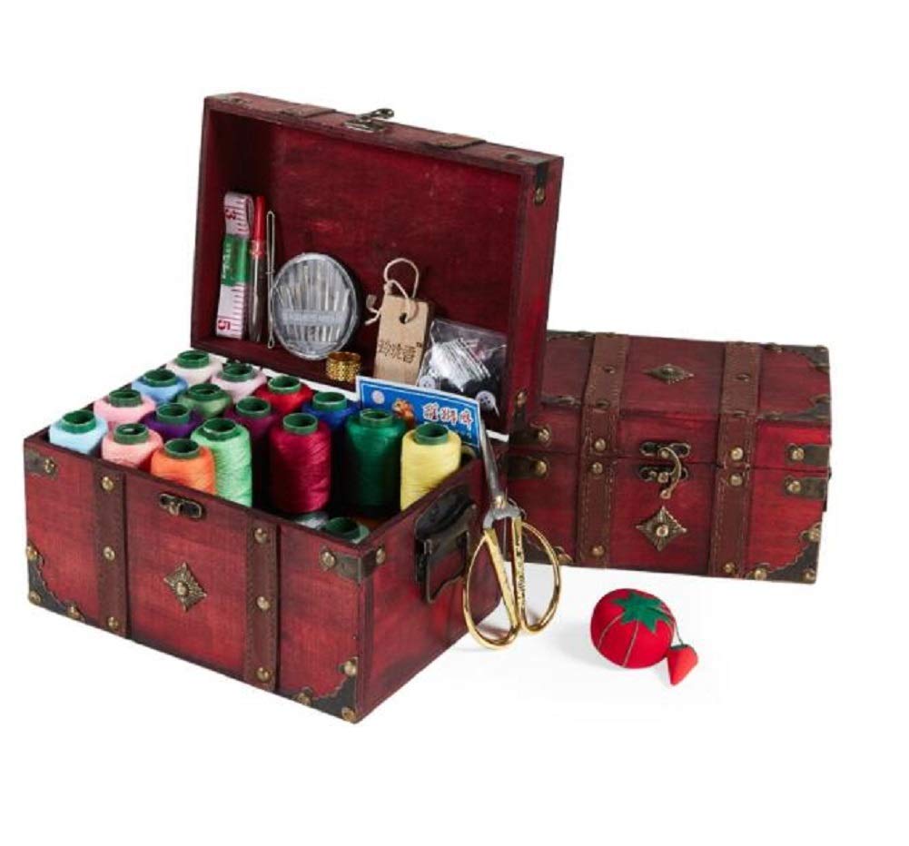 Costurero Kit De Costura De Caja De Coser De Madera Maciza, Accesorios De Suministros De Costura, Kits De Costura para Bricolaje, Adultos, Principiantes, Emergencias, Campistas, Viajes, Hogar