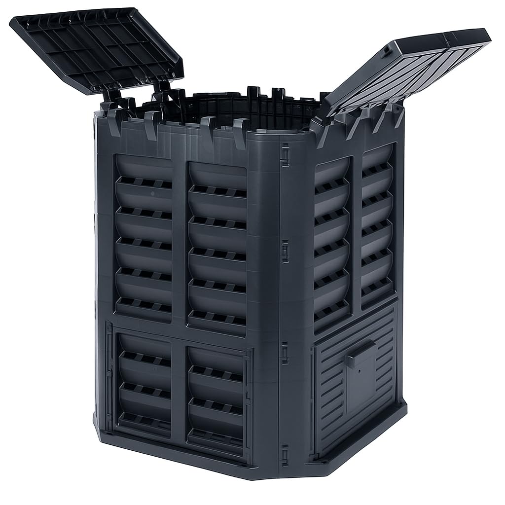 Composteur de Jardin 360L - Conteneur à Compost avec Base - Composteur Thermique en Plastique Noir - Compost - Composteur Thermique - Composteur de Jardin - Composteur
