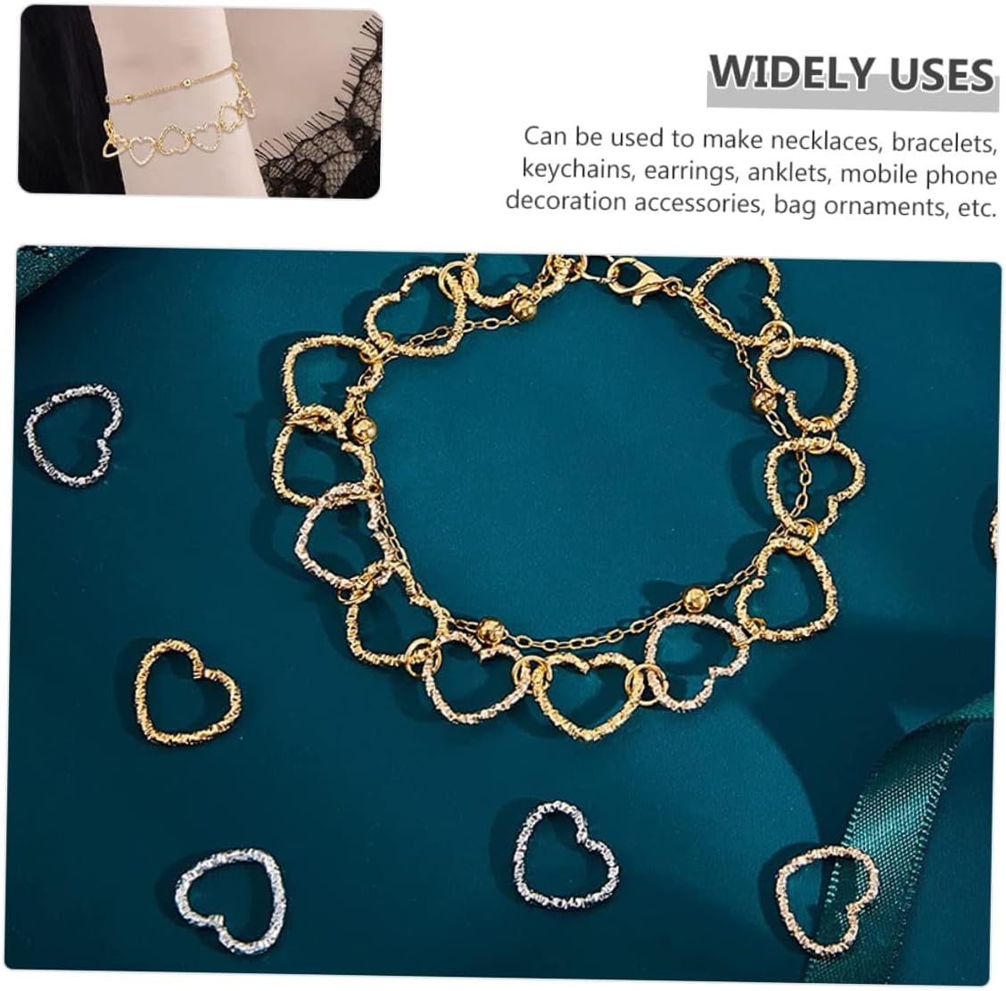320pcs Heart Link Charm Jump Rings for Jewelry Making Metal Connectors for Necklaces Bracelets Earrings Keychains DIY Craft Accessories for Family and Friends