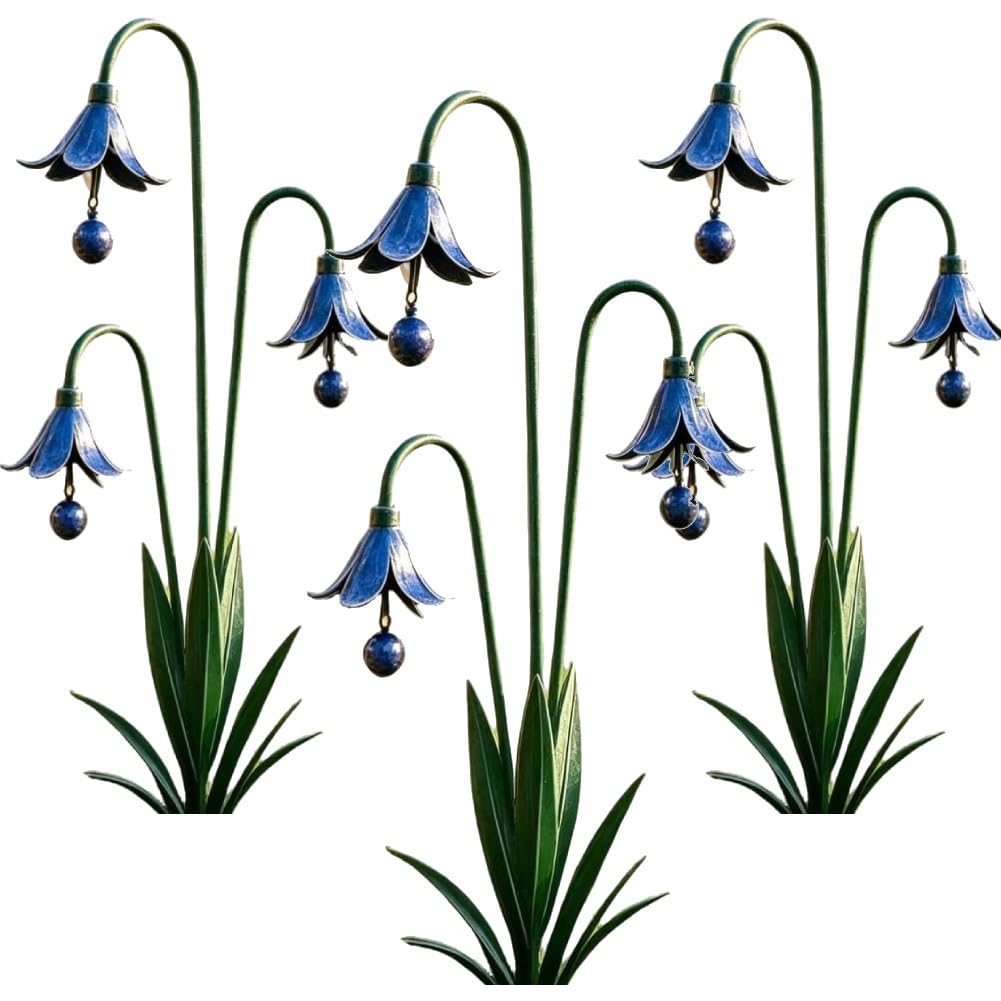 ​Triple Bluebells Garden Stake, 610x260x50mm Metal Flower Yard Art with Bells, Handmade Outdoor Wind Bell Decoration for Bluebell Garden Wind Chime