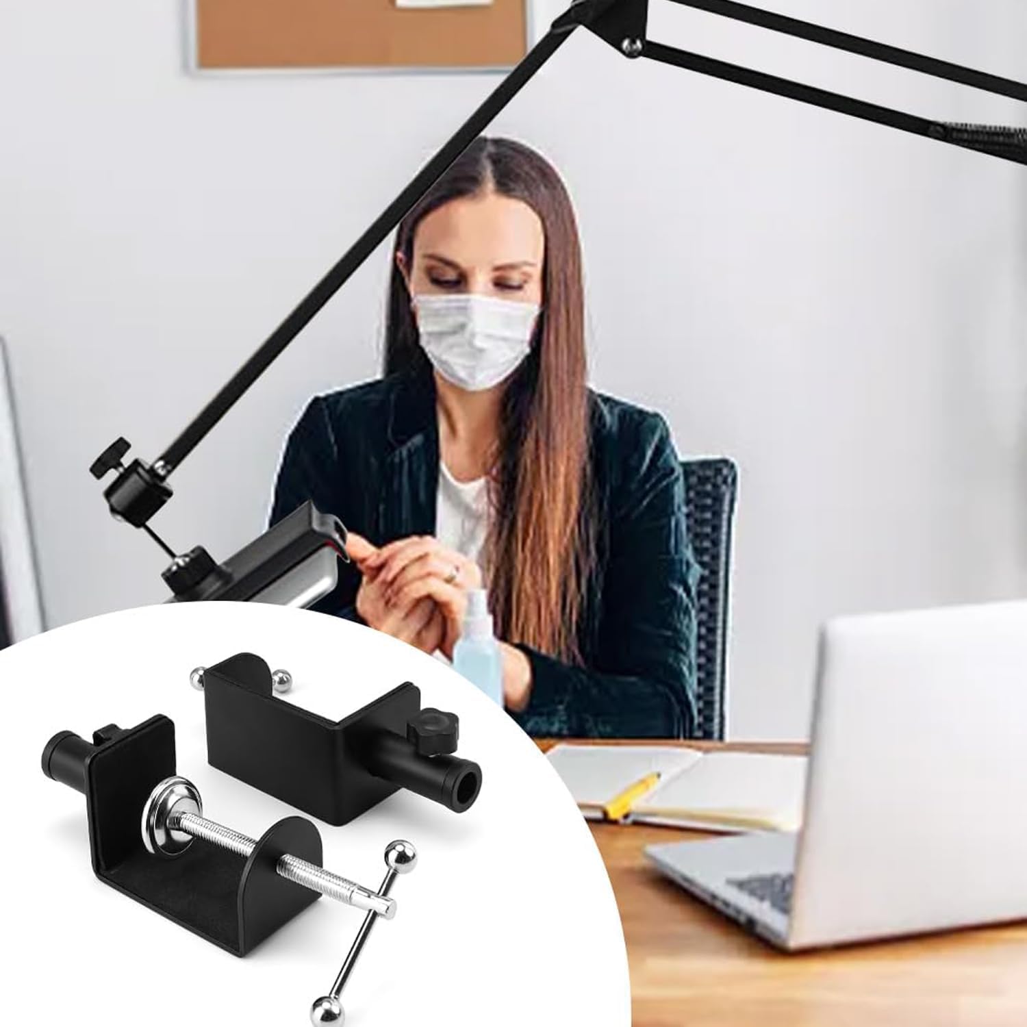 2 piezas C clip de fijación, gabinete abrazaderas de aleación de aluminio, rotación asistida por doble bola, con base de esponja, mini abrazadera de invernadero, adecuado para banco de trabajo