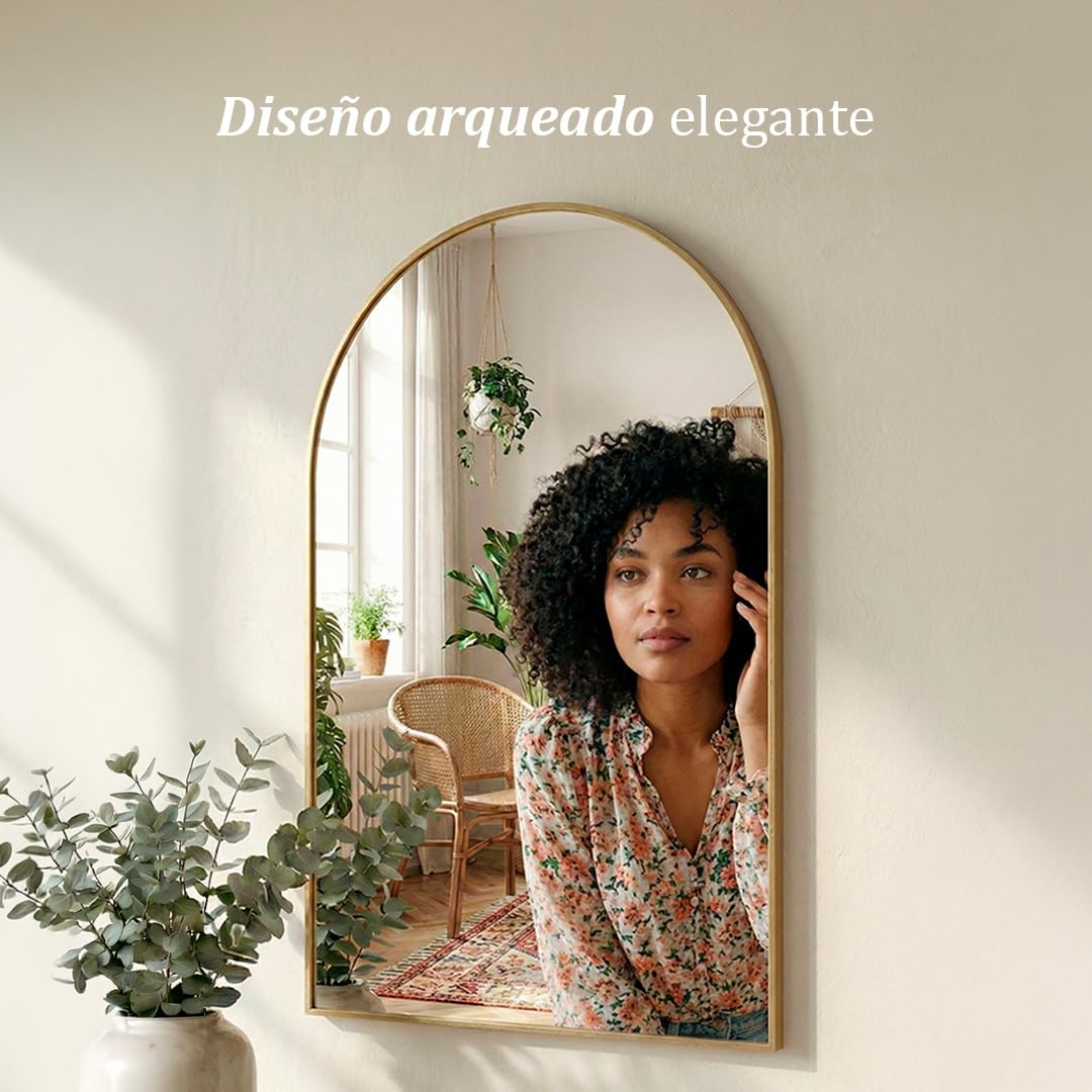 Marctani Espejo Ventana Arqueado con Marco de Aluminio Dorado, Espejos Decorativos de Pared Estilo Ventanal Vintage, Cristal HD de 2.8cm para Recibidor, Salón o Dormitorio — view 3