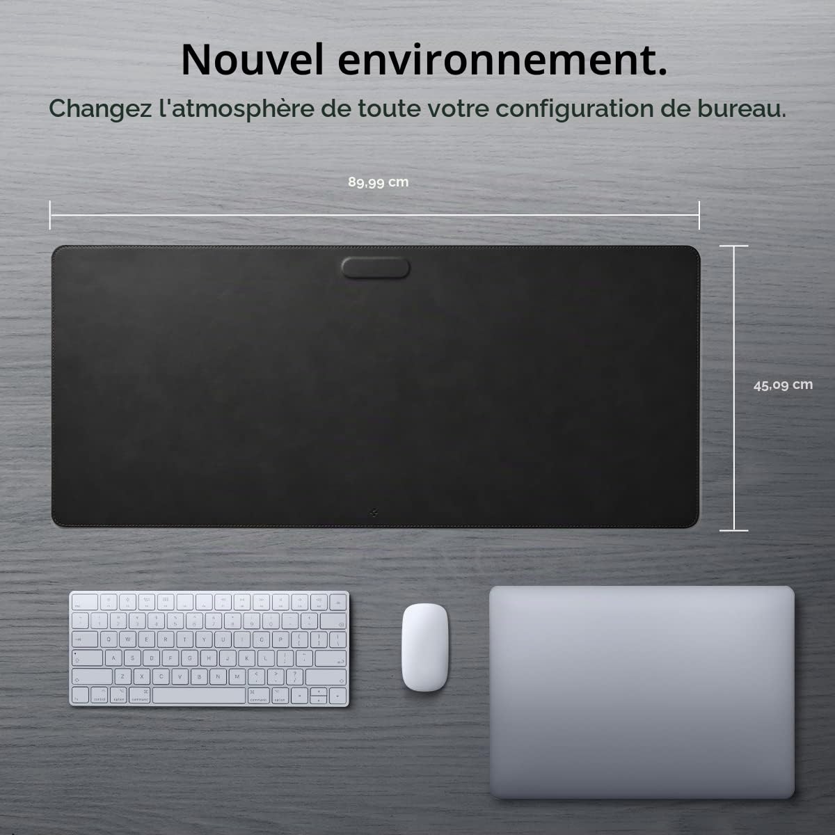 Spigen Tapis de Bureau Aimant Intégré Organisateur Câbles Sous-main Cuir PU Végan Tapis Souris XXL Imperméable Base Gomme Antidérapante Noir