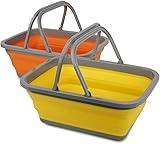 Tiawudi 2 Pack Collapsible Sink with 2.25 Gal / 8.5L Each Wash Basin for Washing Dishes, Camping, Hiking and Home Orange and Yellow