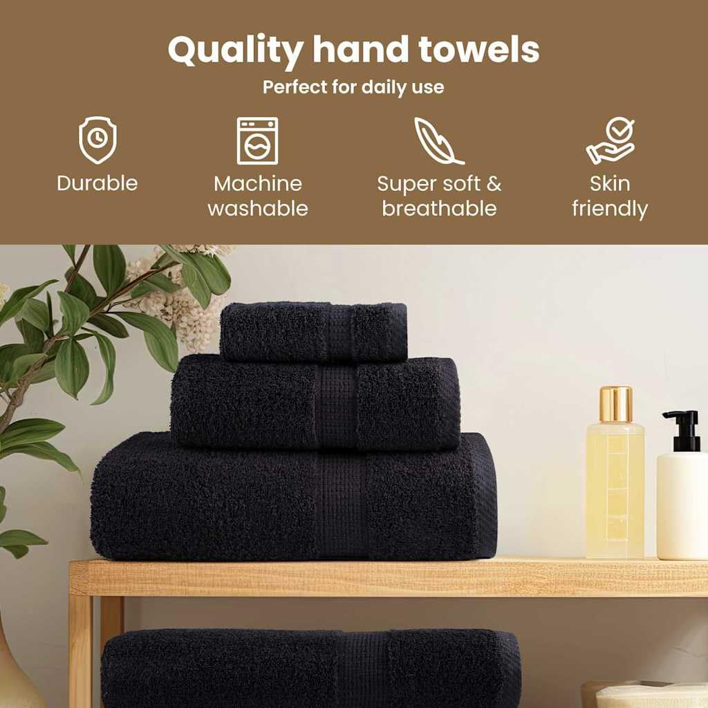vidaXL Toalla de Invitado SOLUND 50 uds. Negro 50 x 100 cm 550 gsm | Hechas para darte la mejor comodidad, Secan rápido después de lavarlas, Perfectas para el baño, manos y cara