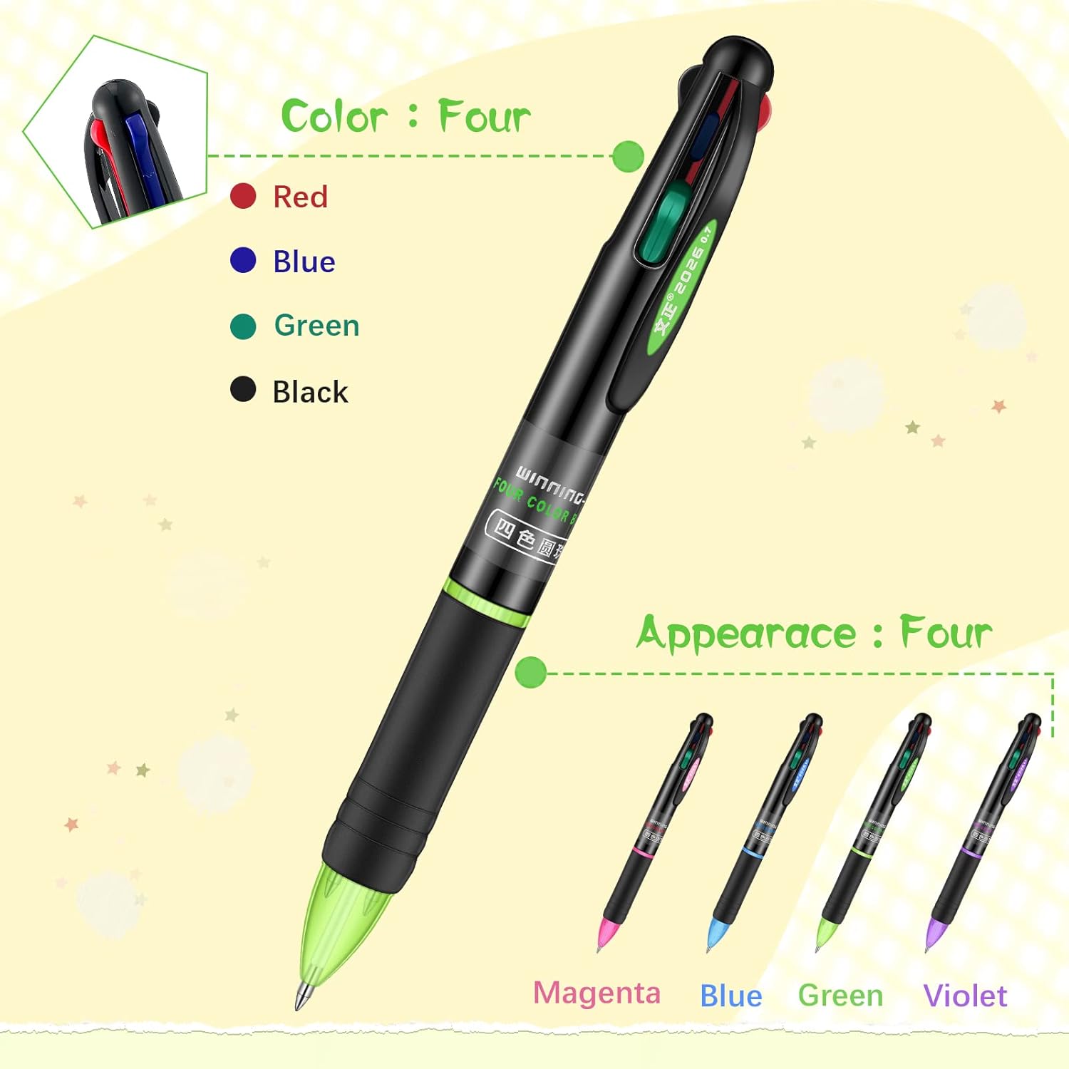 Geyee 48 Pack 4 in 1 Multicolor Ballpoint Pen Gift, 4 Color 0.7 mm Retractable Ballpoint Pens, Colored Multiple Tip, Gel Ink for Teacher Office Nurse Gift