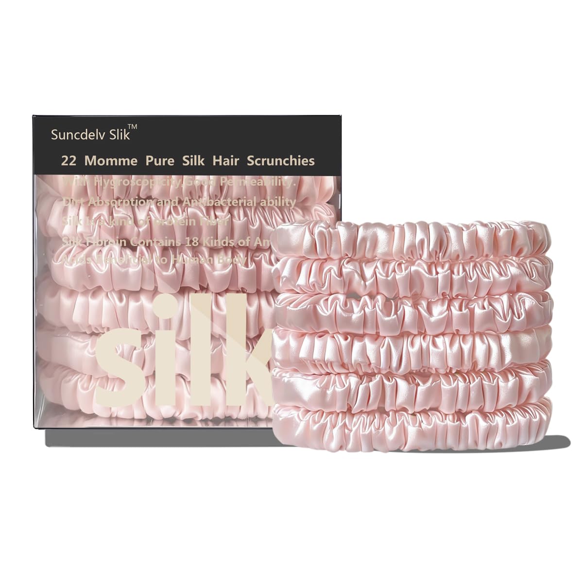 Suncdelv Silk,100% Silk Scrunchies for Hair,22 Momme Hair Ties for Anti-Crease & Breakage,Natural Women Hair Accessories，Fashion Hairbands 6PCS(Pink）
