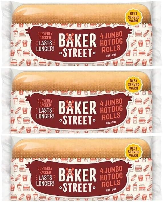 Hot Dog Rolls Jumbo Sausage Bread Buns 4 Pack x 3 (12 Total) (Jumbo)