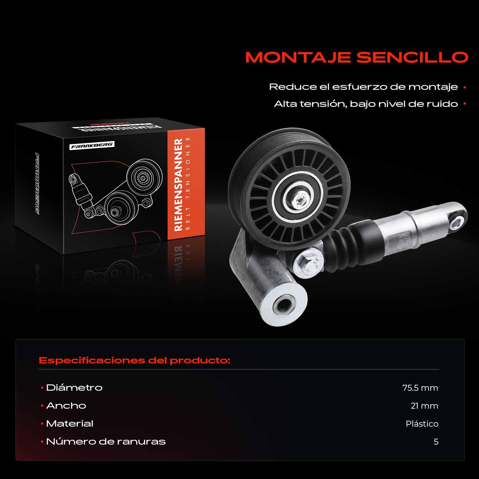 Frankberg Polea guía de rodillos Diesel Compatible con Golf IV 1J1 1.9L A4 Avant 8E5 1.9L P.a.s.s.a.t Variante 3B6 1.9L P.a.s.s.a.t Variante 3B5 1.9L A4 8E2 1.9L Replace# 038145299A