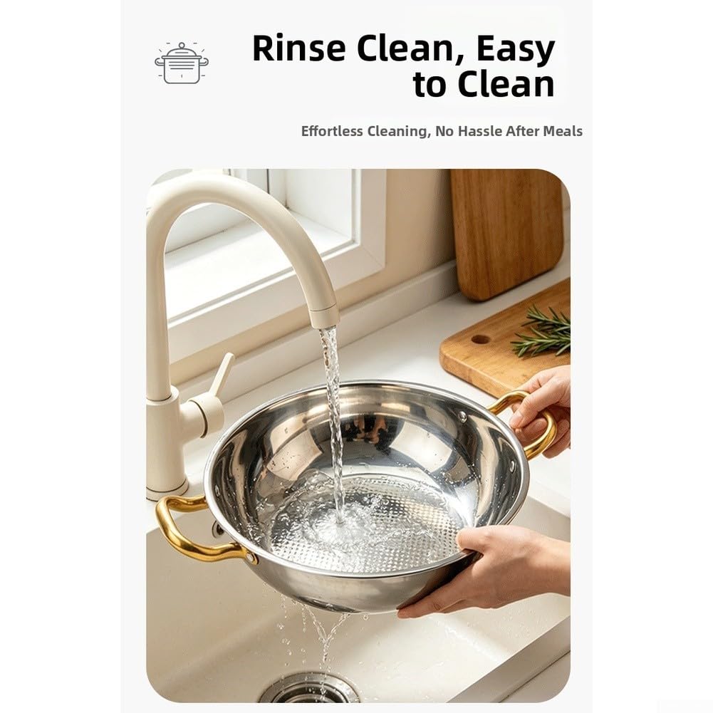 Set di pentole non wok in acciaio inox 201 con coperchio in vetro, per fornelli elettrici a induzione, finitura dorata, doppi manici (40 x 9,5 cm)