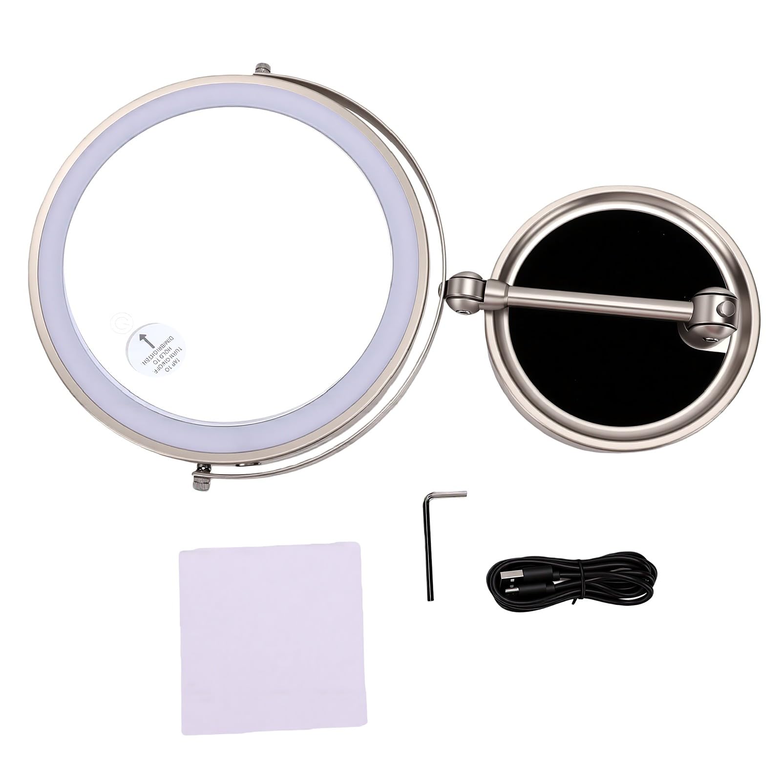 Tisch-Schminkspiegel, 9 Zoll, 1-fach/10-fach Wiederaufladbar, Beleuchtet (9 Zoll)