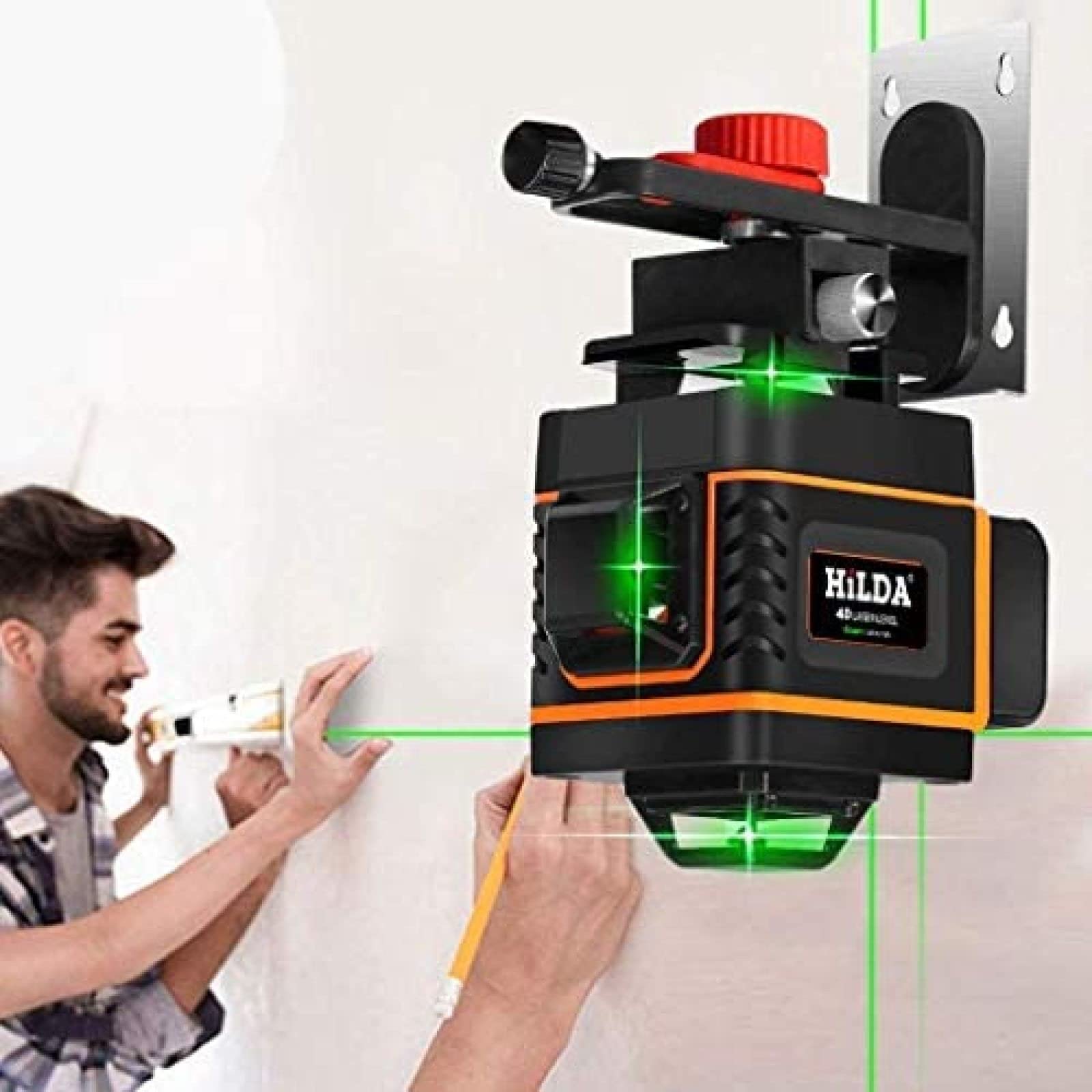 Nivel láser Láser de líneas cruzadas con punto de plomada, nivel láser de haz verde: 360 grados horizontales y dos líneas verticales más punto de plomada, herramienta láser de múltiples líne