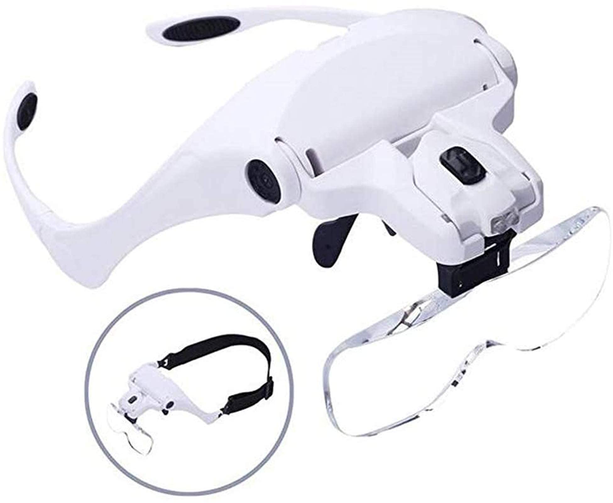 EUQKKWLOY Lupa de Diadema con Lentes Intercambiables, Lupa Digital de Mano, Lupa de Diadema con 2 Luces LED - Lupa de Lectura Manos Libres con Soporte para la Cabeza y 5 Lentes reemplazables
