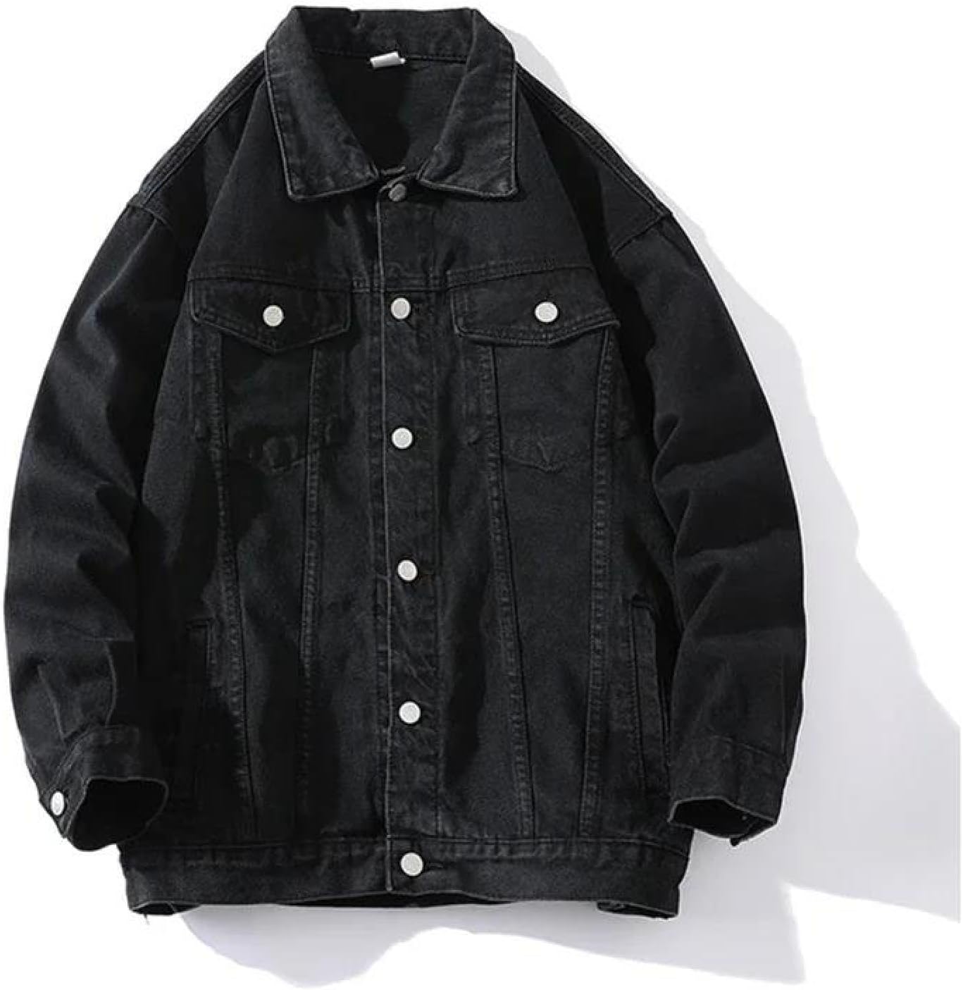 Men's Denim Jacket Casual Loose Fit Outerwear - Single Breasted Blue Jean Coat Long Sleeve Trucker Jacket