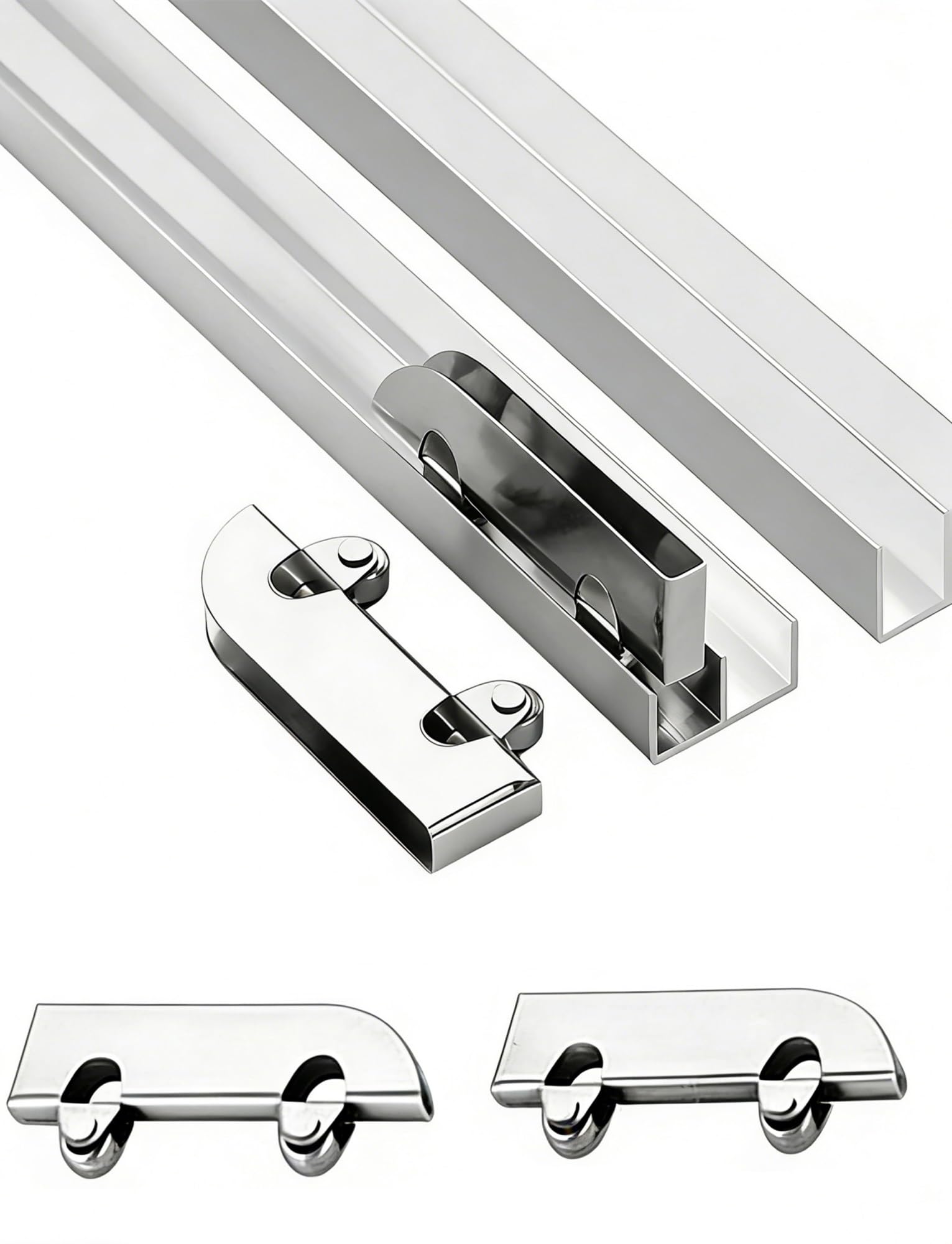 Zestaw prowadnic do podwójnych drzwi ze stopu aluminium | Wiele rozmiarów szafek szklanych: zestaw prowadnic ślizgowych(125.98in/320cm)