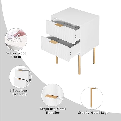 Miniatura 9 de Mesita de noche, cómoda de 2 cajones para dormitorio, mesa auxiliar pequeña con 2 cajones, muebles de noche, mesa auxiliar con marco dorado para