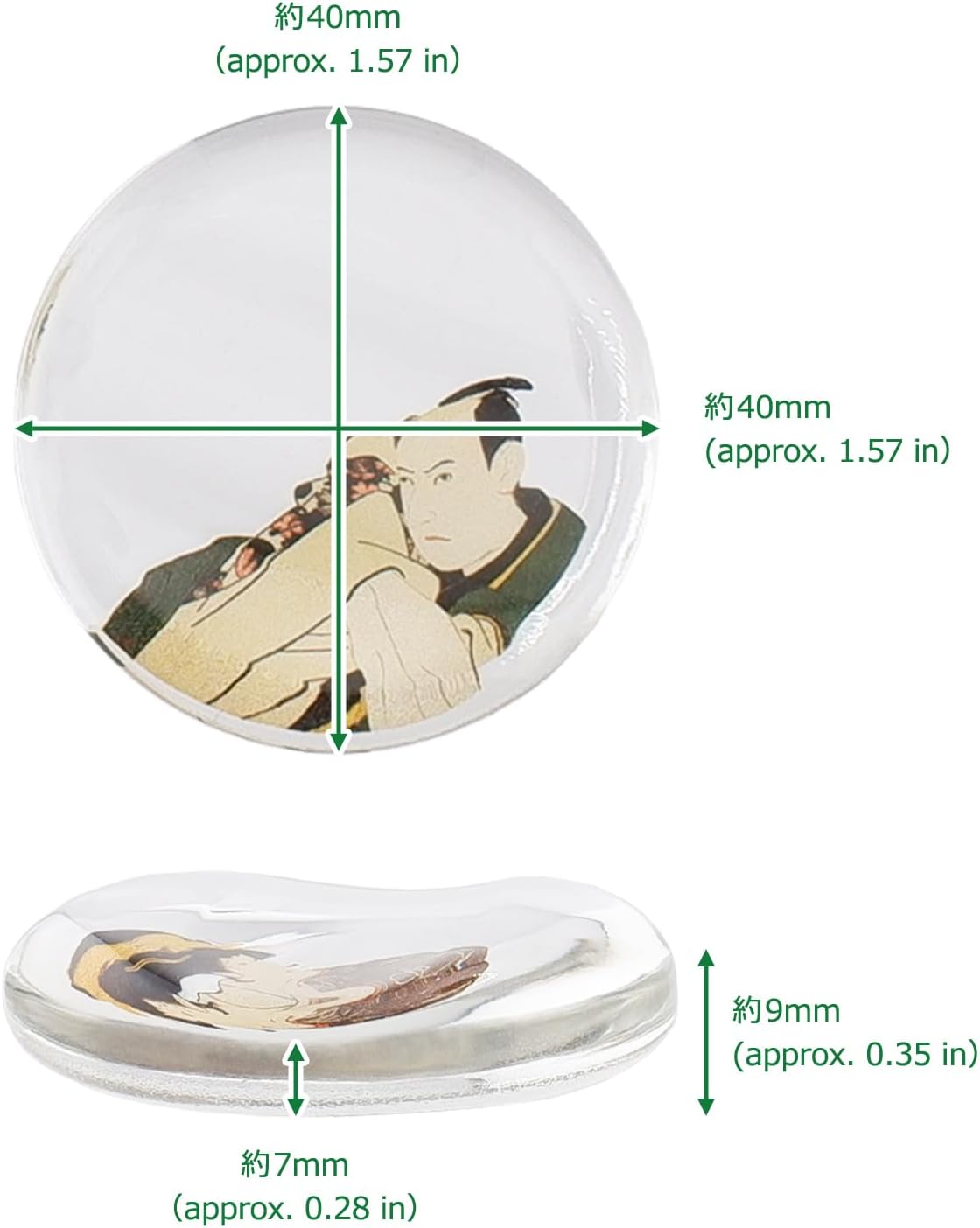 Japanese Glass Chopstick Rest Set of 4 - "Ukiyo-e Kabuki" Actor Portrait Design - 1.6" (4cm) Artistic Zen Tableware - Handcrafted in Japan
