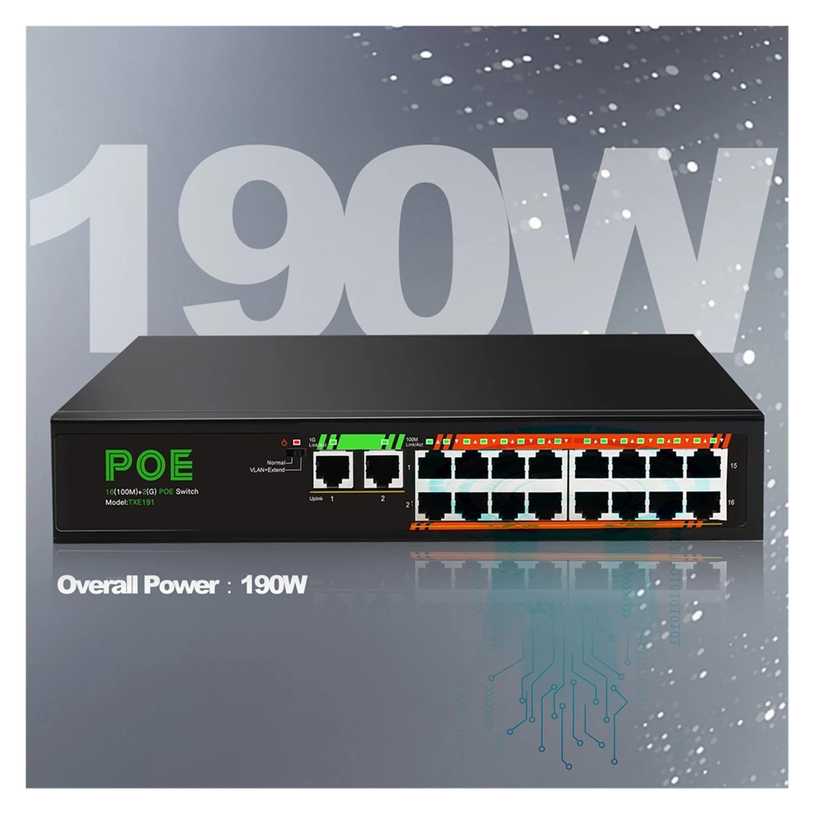 Conmutador de Red de 19 Puertos Puerto PoE de 16 * 100 Mbps + 2 Puertos de Enlace Ascendente de 1000 Mbps + 1 Puerto SFP de 1000 Mbps 48 V