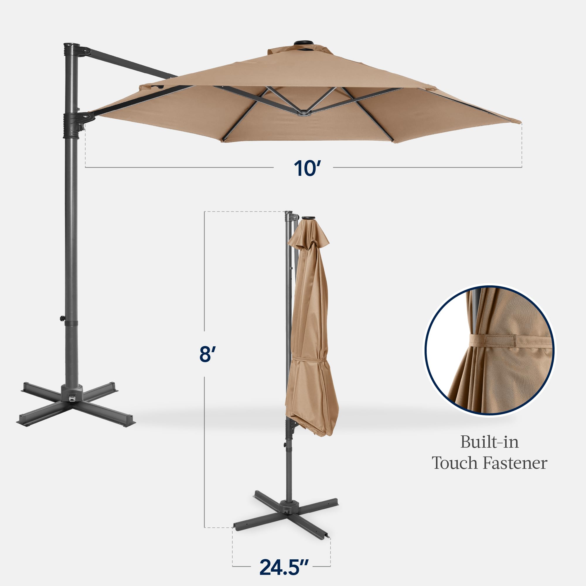 Best Choice Products 10ft Offset Cantilever Hanging Market Patio Umbrella, Smooth 360° Rotation, 8 Sturdy Ribs, Easy Adjustment