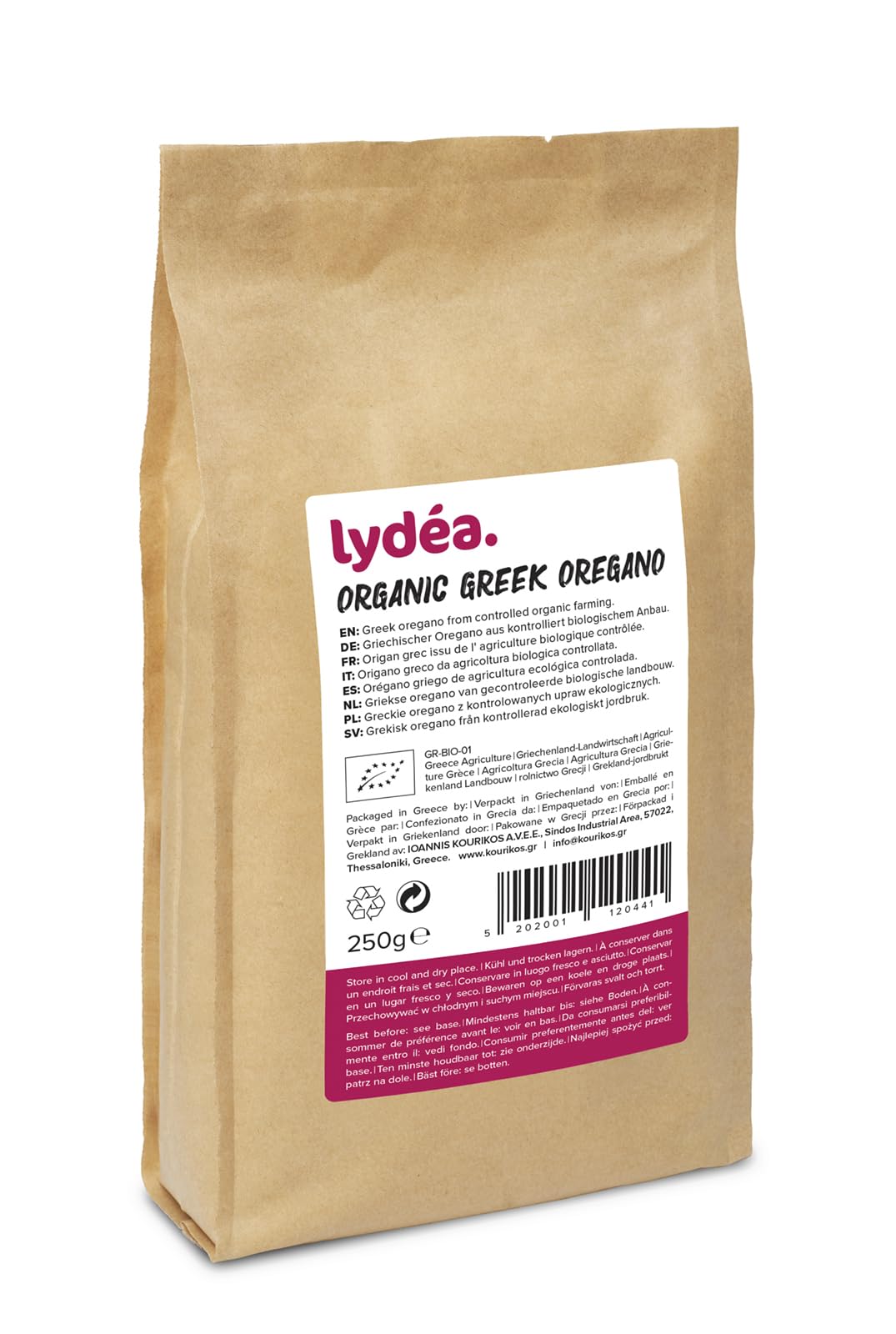 Lydea Organiczne greckie origano 250 g, jakość premium o intensywnym aromacie i smaku