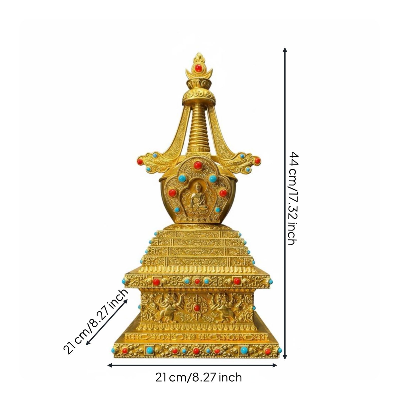 Pagoda Budista Stupa Torre Estatua Escultura de Latón con Diseño Detallado y Buda Interno Símbolo de Protección y Adecuada para Altar Meditación, 21cm 21cm 44cm, Torre Jixiangmen