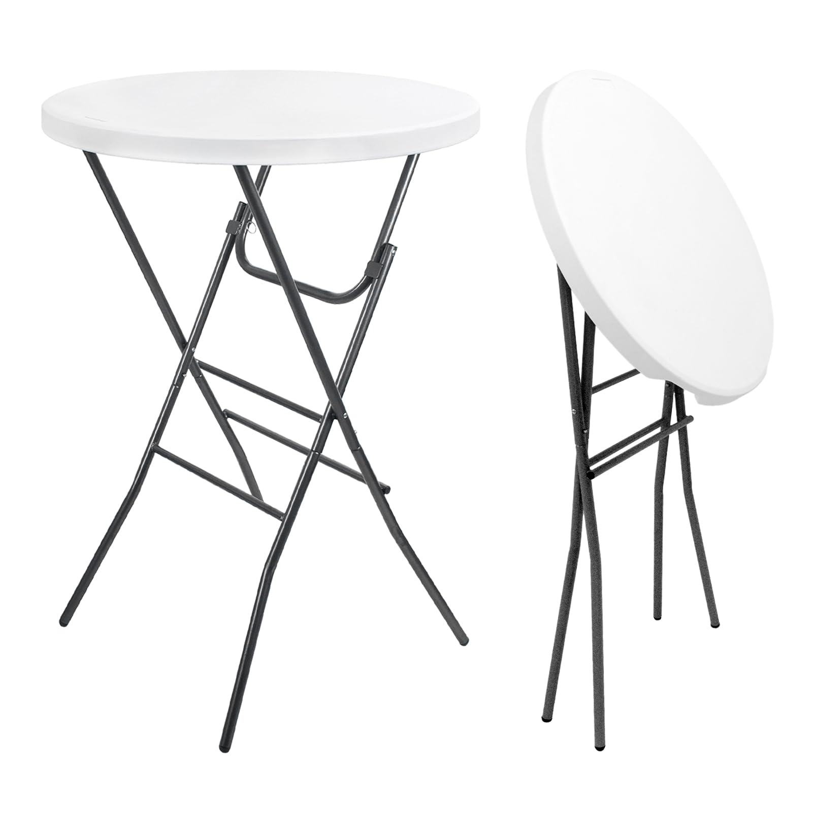 Cocktail Table 28in Portable Folding Bar Height Table, Compact Round High Top Plastic & Steel Bistro with Removable Legs, for Indoor Outdoor RV Patio Catering Parties Commercial Events-1pc