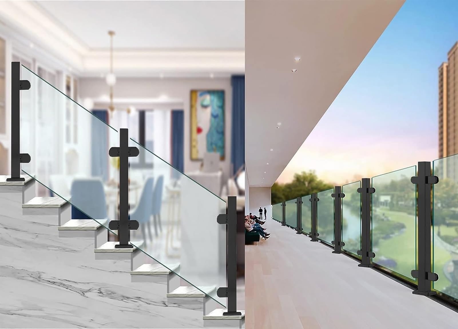 Sistema de balaustrada de vidrio con postes de abrazadera para escaleras y valla de piscina, uso en interiores y exteriores