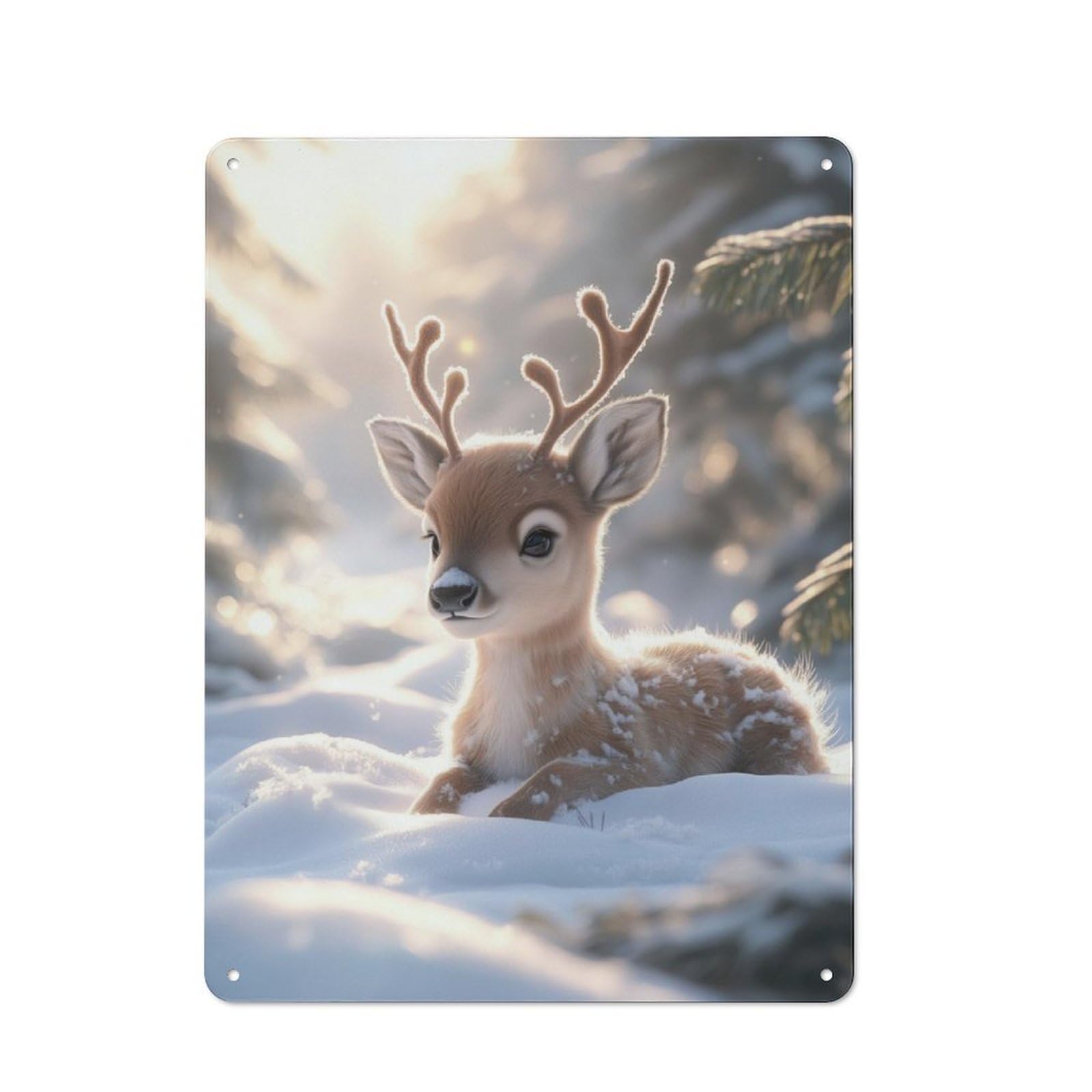 Junmoney Deer Fawn In Winter Wonderland Retro Metal Sign 40X30cm For Garage Wall, For Home Interiors And Metal Sign Collectors
