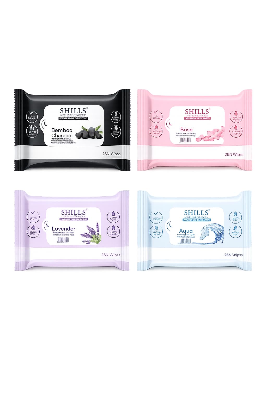 Refreshing Wet Wipes Combo Pack of 4-SSHILLS Professional Refreshing Wet Wipes Combo Pack (Aqua, Rose, Lavender, Bamboo Charcoal) – 100 Wipes | pH Balanced | Alcohol-Free | Paraben-Free | Suitable for All Skin Types-picture-31