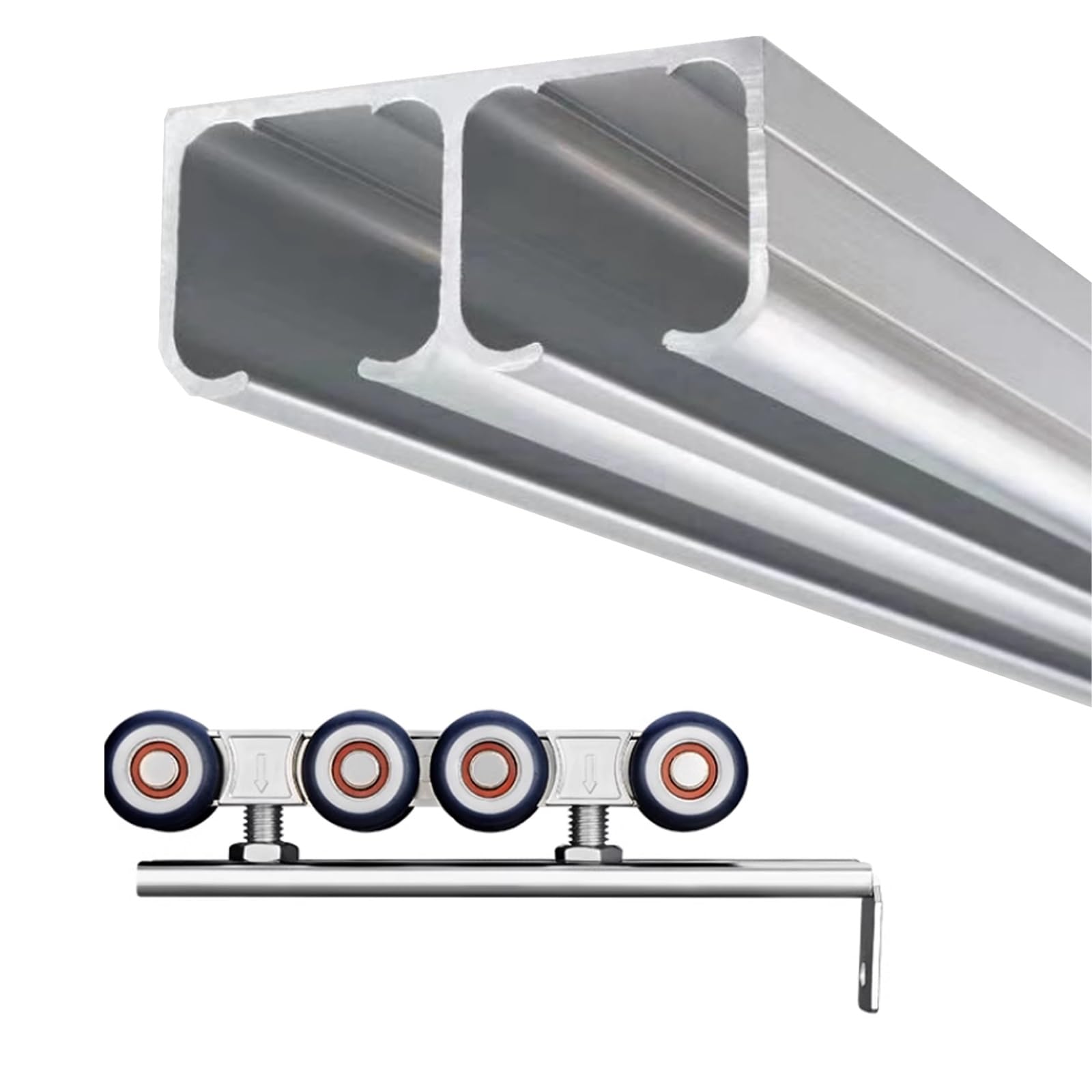 Schwerlast-Doppelschienen-Schiebetür-Set, Bypass-Scheunentür-Beschläge für Schränke, Küchen und Badezimmer, verstellbare Länge (335 cm), ideal für Wohnräume im Freien
