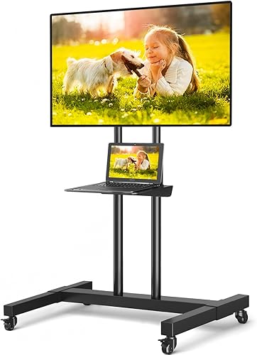 TVON Soporte de TV con ruedas para televisores de pantalla plana de 32 a 80 pulgadas, soporte de TV portátil de altura ajustable con ruedas con