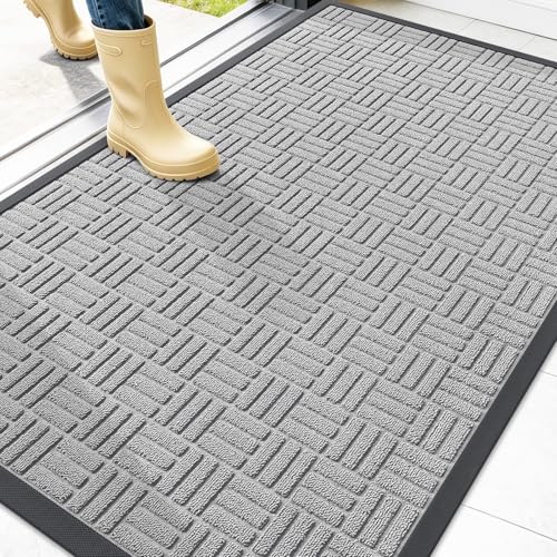 Image of OLANLY Front Door Mat Outside Entrance 47x32, Absorbent, Heavy Duty Sturdy Natural Rubber Doormat Indoor Outdoor, Non-Slip, Stain and Fade Resistant, Low Profile Floor Mat for Entryway, Light Gray