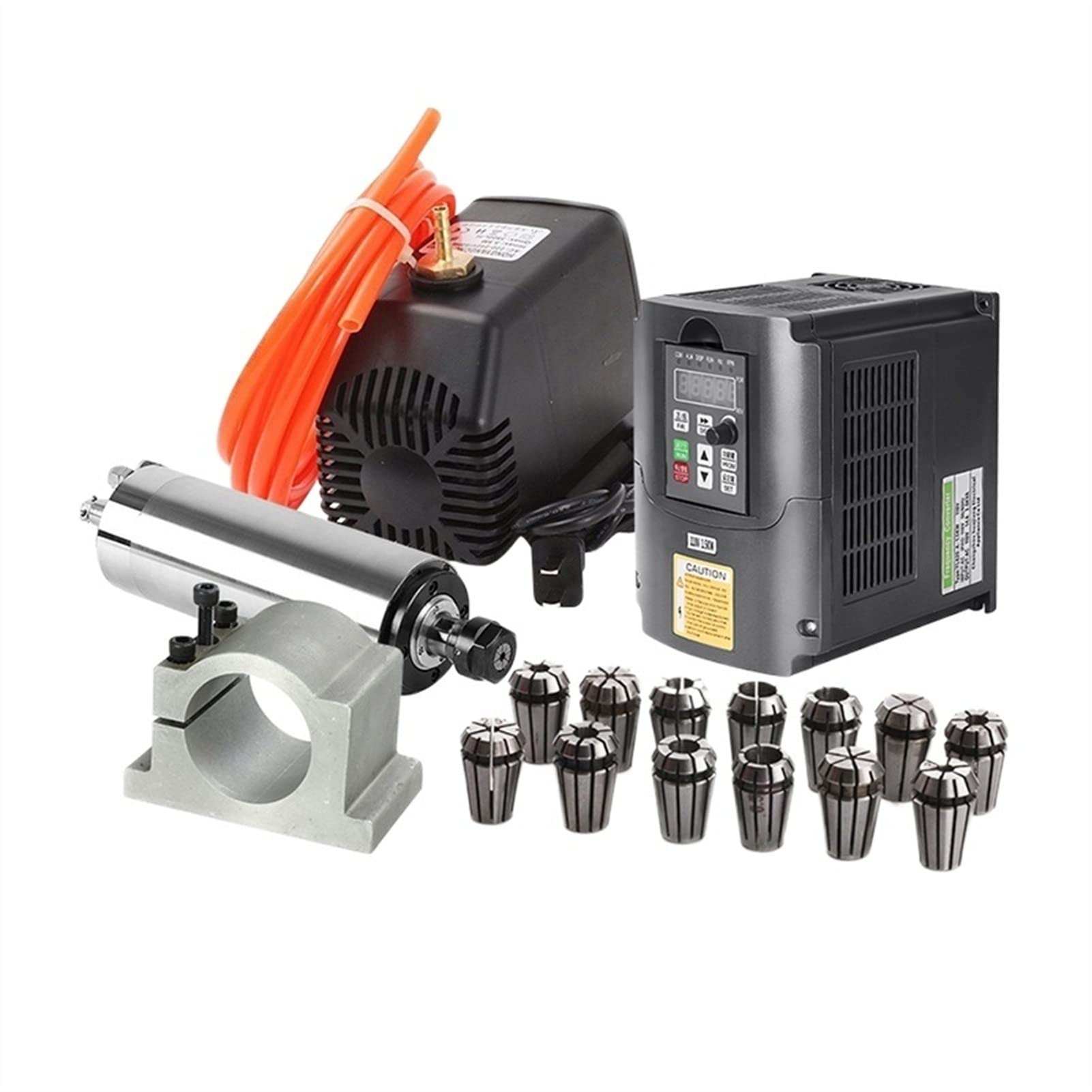 CVFRDD CNC Spindle Motor Kit 1.5kw 110AC Water Cooled Spindle Motor CNC Kit + Inverter + 65mm Clamp Mount + 13pcs ER11 Collet + 5m Pipe+110 Pump