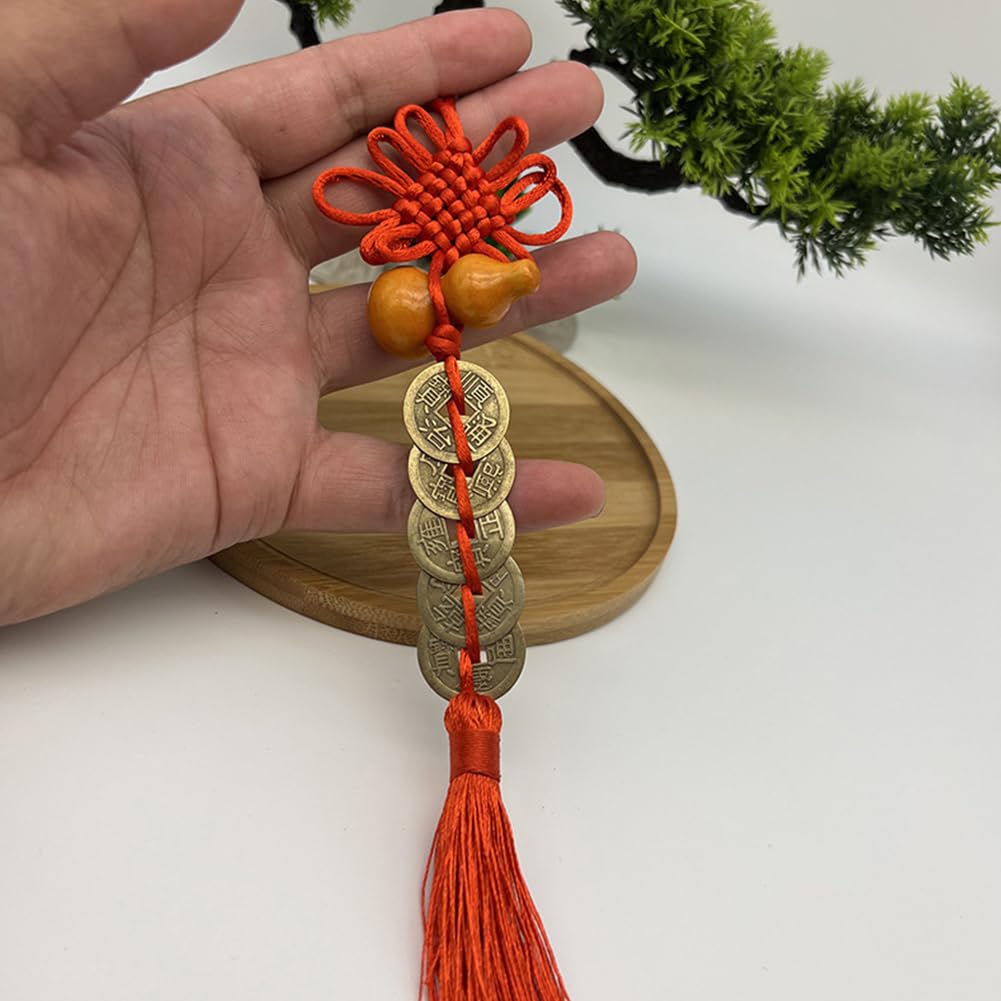 Encantos de Monedas de Suerte Cinco,Monedas Feng Shui Chinas,Monedas Chinas de la Suerte,con Nudo Chino Rojo I-Ching Suerte Cobre,para Salud Éxito Riqueza,18 Piezas
