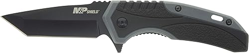 Smith & Wesson M&P Shield Cuchillo de apertura asistida de acero inoxidable de 6.8 pulgadas con hoja Tanto de 2.8 pulgadas y mango de goma para