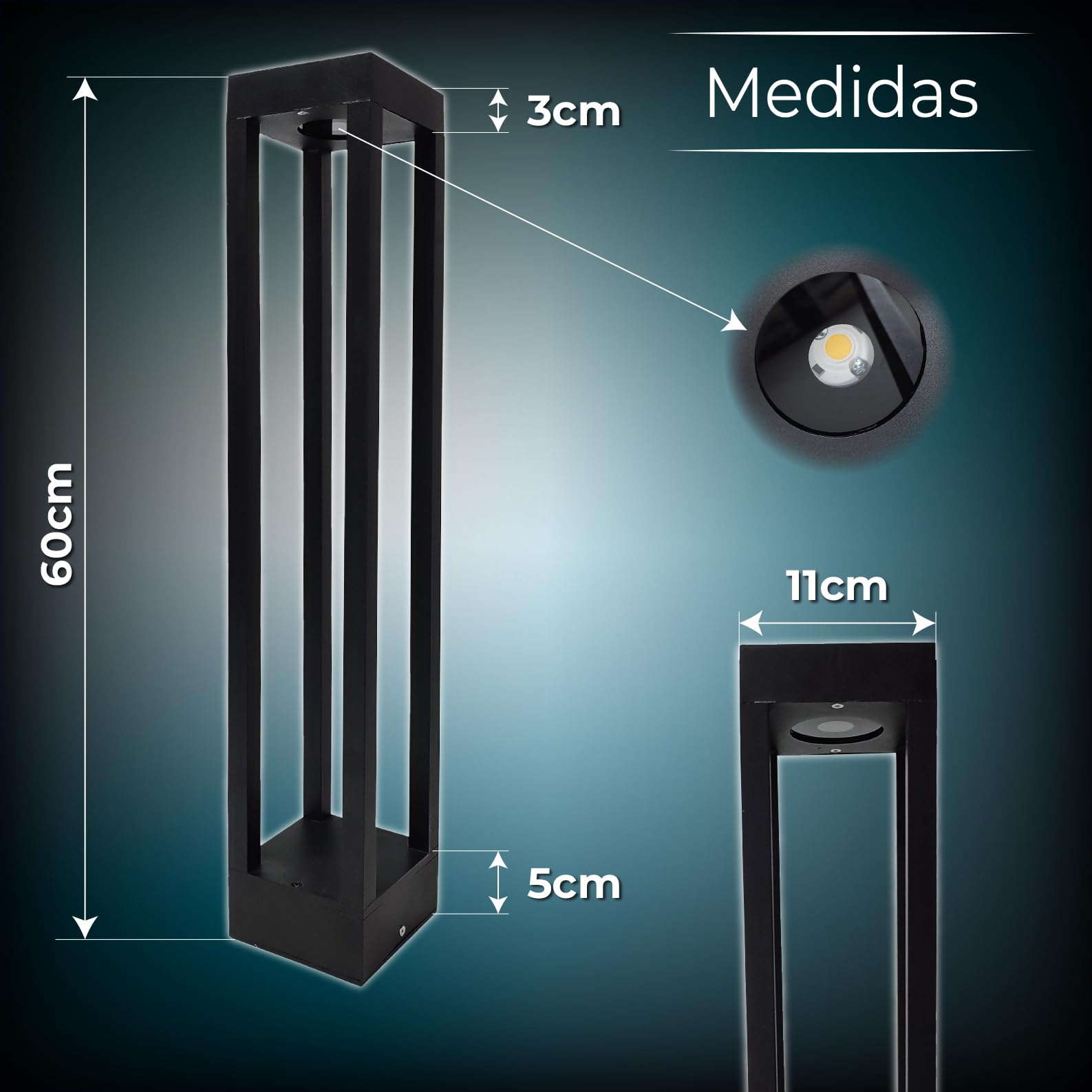 LED ATOMANT 2x Baliza LED Jardin 7W Color Luz Fria 750lm IP67 Metal Negro | Color Blanco Frio 6500K