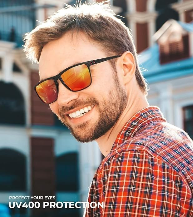 Image of Square Polarized Sunglasses for Men Sports Style Driving Travel Sun Glasses Lightweight Frame UV Protection Anti Glare Mirrored Goggles