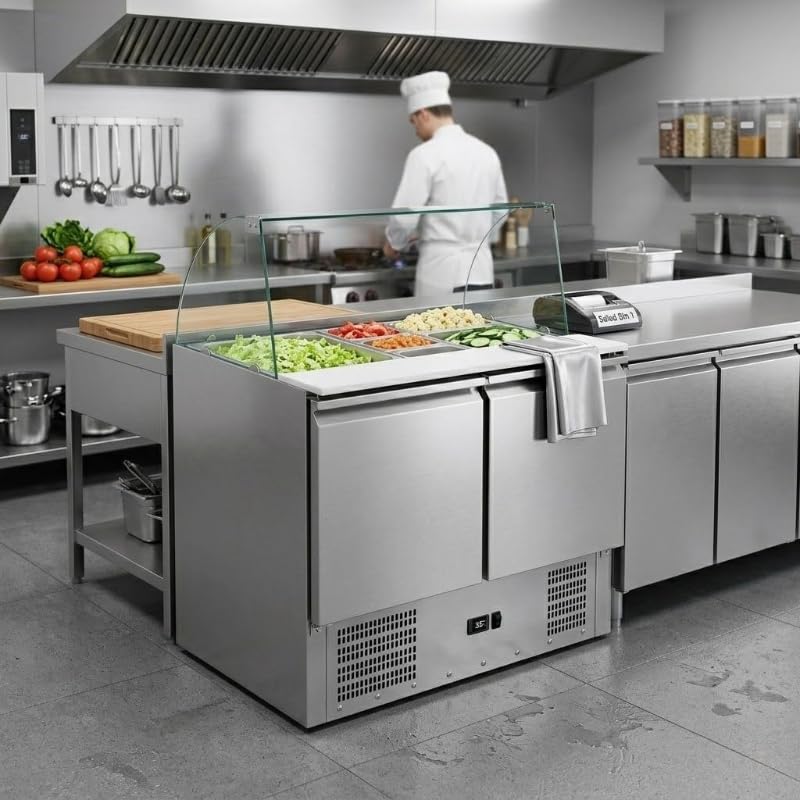 Générique Saladetta refrigerata con vetro bombato 2 porte GN 1/1 – 240L – Piano in polietilene