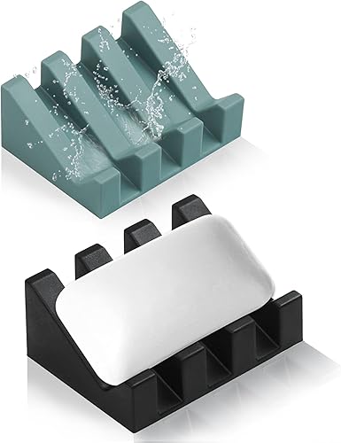 Jabonera de silicona con drenaje, jabonera de ducha, barra de cascada, bandeja de jabón con protector de jabón de drenaje para accesorios de cocina