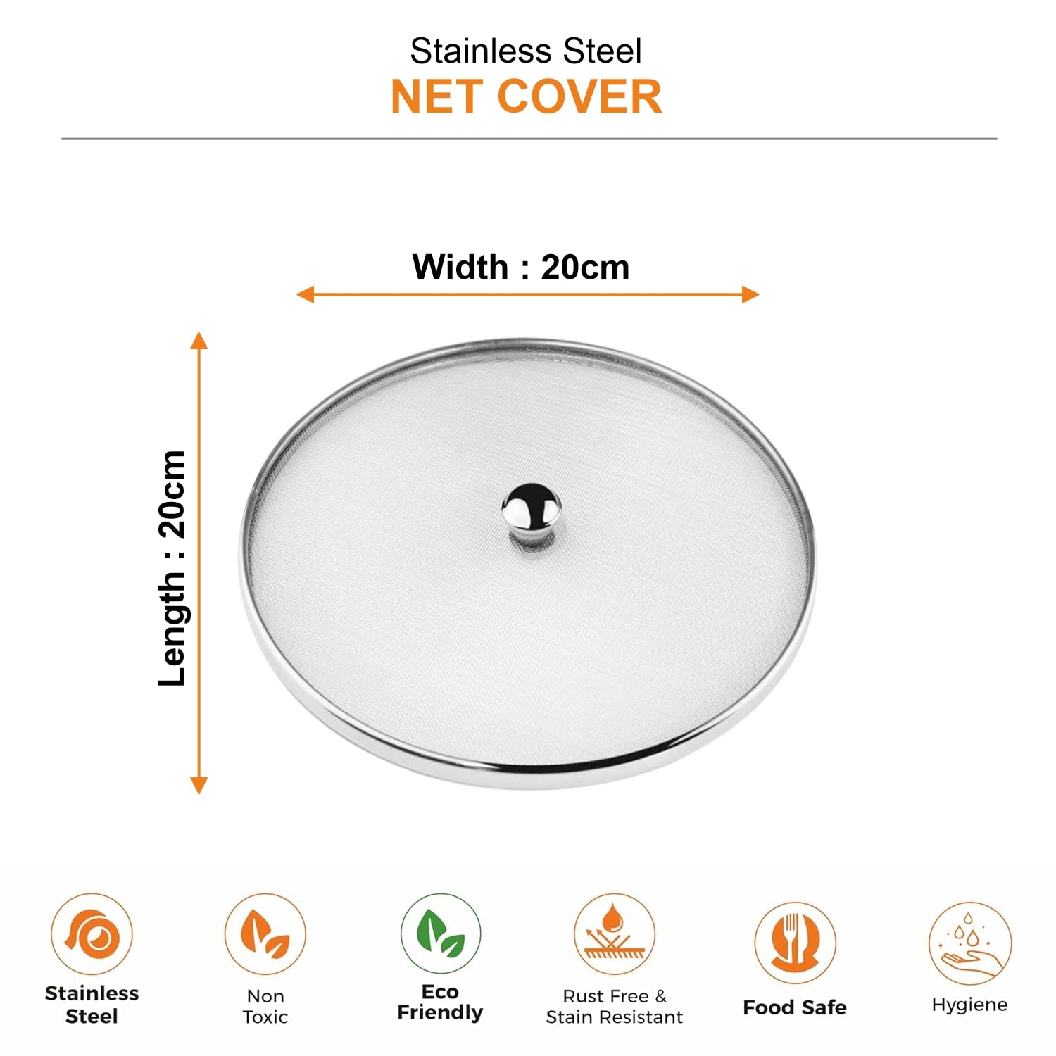 Prabha Stainless Steel Net Cover 20cm - Ultimate Protection for Home & Kitchen, Easy Installation, Food cover, vegitable cover, sweet cover, milk cover, fruit cover with knob, milk jali. 1