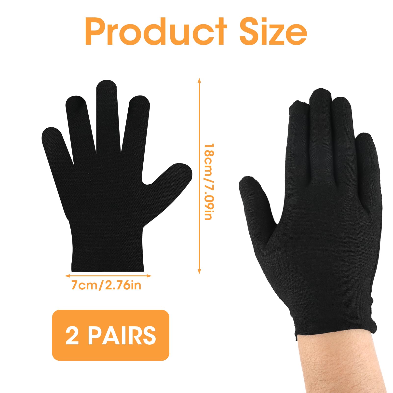 Guantes de Algodón Negros - 2 Pares, Finos para Joyas, Crema Hidratante de Manos