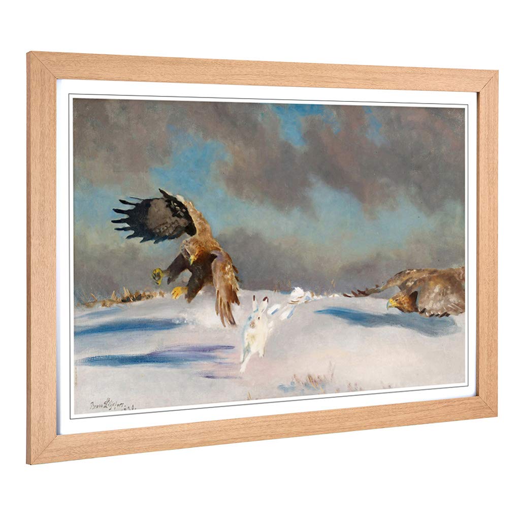 Big Box Art Framed Print of Bruno Liljefors Eagle Hunting Hare Design | Wall Art Picture | Home Decor for Kitchen, Living Room, Bedroom, Hallway, Oak, A2 / 24.5x18 Inch / 62x45cm