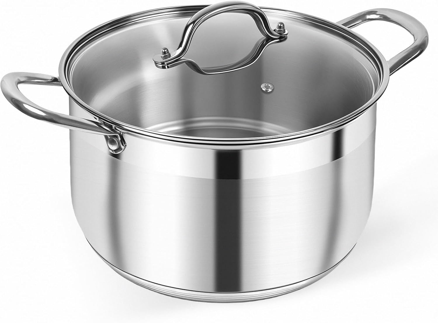 Kirecoo Stainless Steel Stock Pot - 8 Quart Heavy Duty Induction Cooking Pot with Visible Lid for Pasta