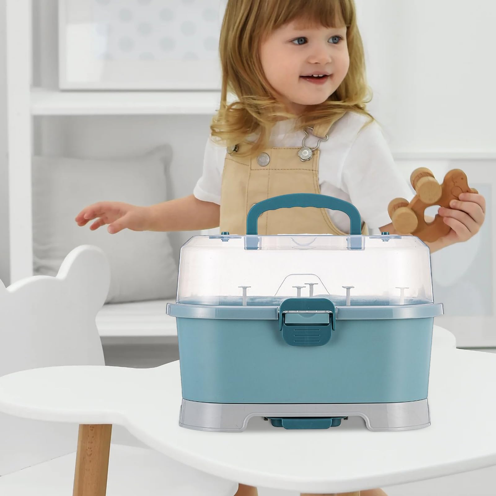 Babyflaschenlager, Babyflaschen Organizer - Tragbares abnehmbares staubsicheres Babyflaschenregal mit Abflussschale,Großkapazitätsraum sparende Kindergartenboxen für Milchspeicher Fütterung Kleinkind
