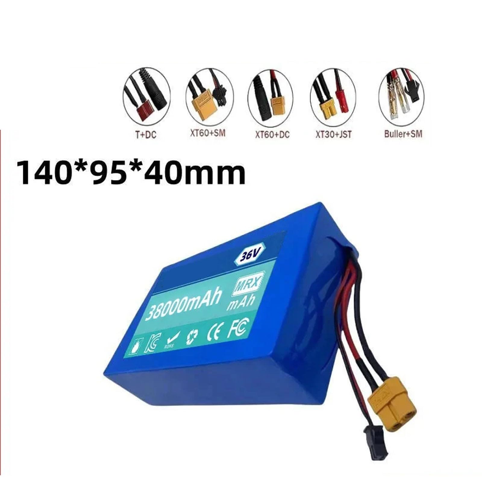36V 38AH 10S2P Batterie Lithium De Remplacement pour Scooter Électrique Batterie De Remplacement Matériau PVC Étanche with BMS and Charger pour 200W-500W Moteur 36V 38Ah,XT60+JST