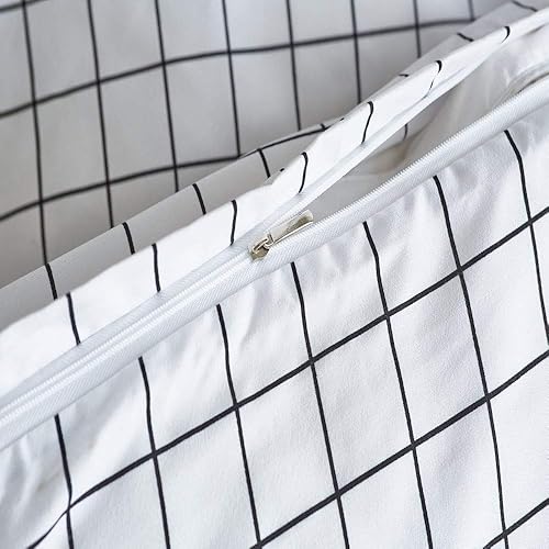 Miniatura 4 de Juego de funda de edredón de cuadrícula negra y blanca, tamaño Queen, juego de ropa de cama reversible a cuadros para niños y mujeres, decoración