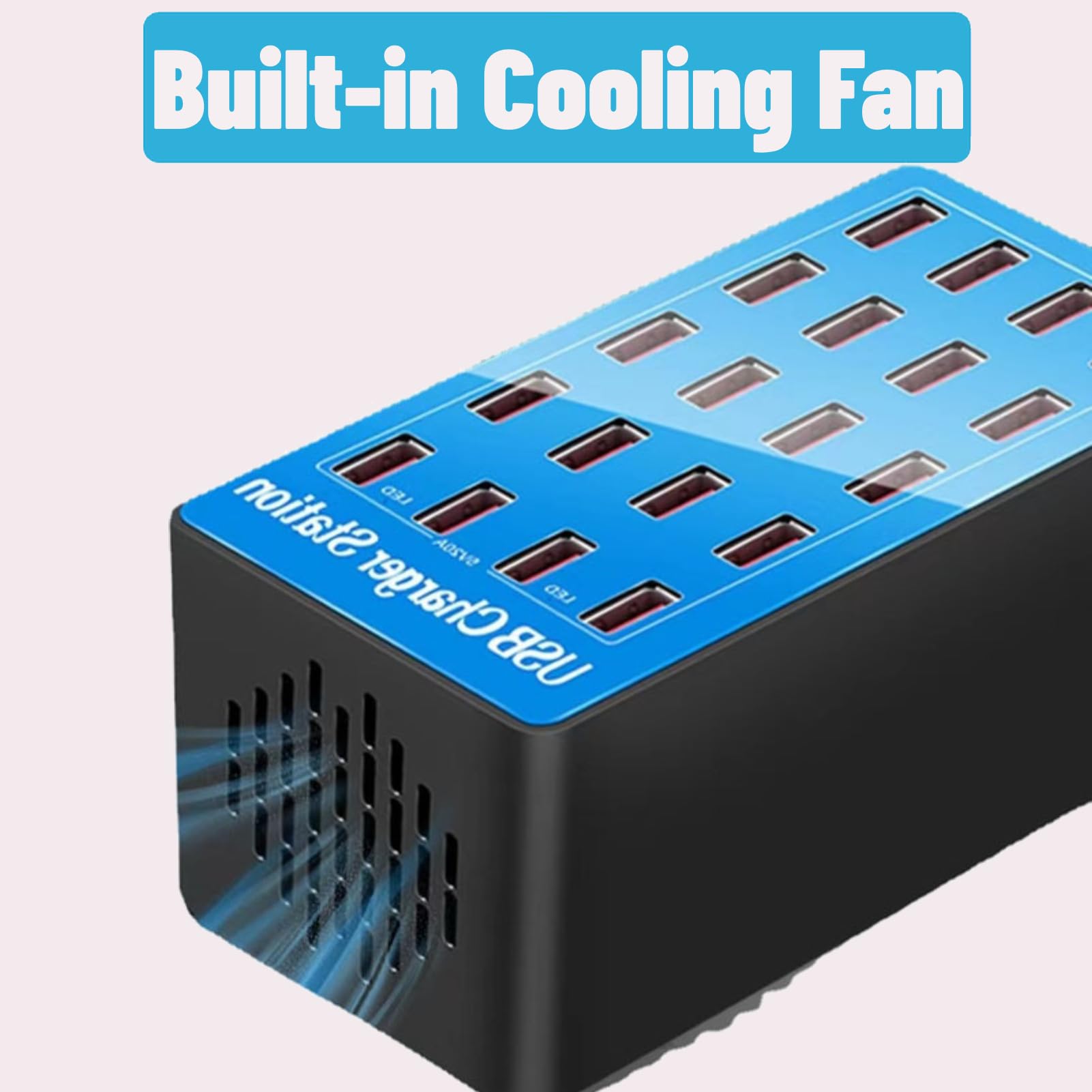 Estación de Carga USB, Cargador Rápido de 100 W, 5 V, 20 A, Carga Rápida, 20 Puertos, Estación de Carga de Concentrador USB con Ventilador de Refrigeración de 50 Grados para Teléfonos,(EU)