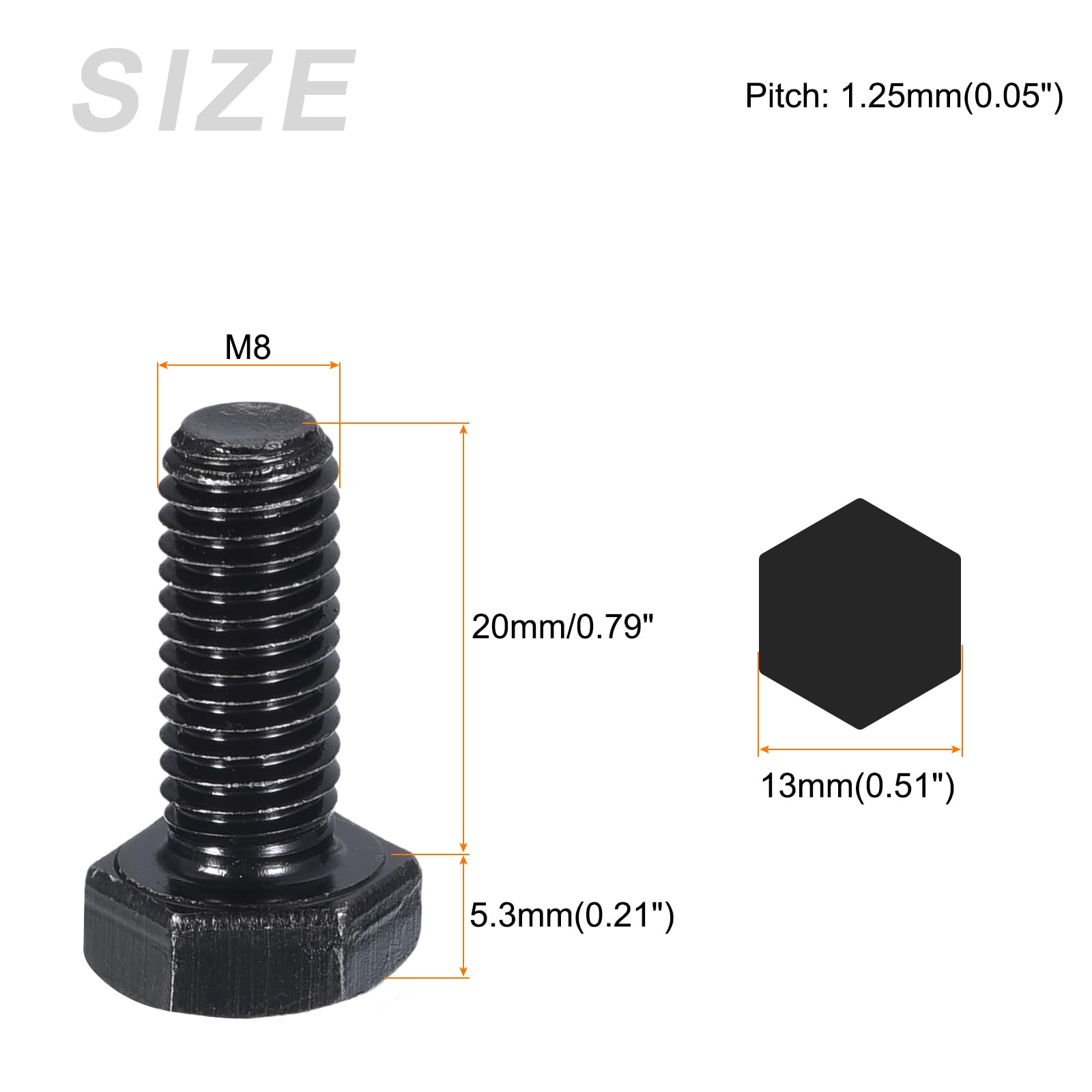 METALLIXITY Hex Bolts (M8-1.25x20mm) 10Pcs, 8.8 Grade Carbon Steel Fully Threaded Black Oxide - Image 2